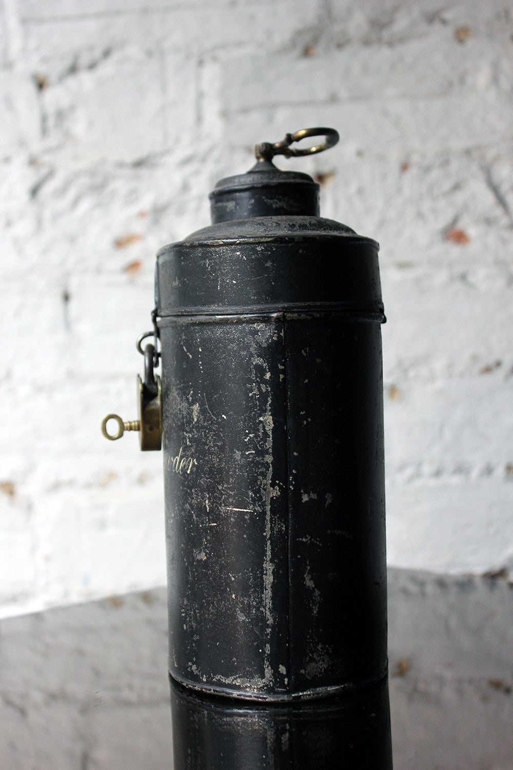 A Delightful Black Japanned Toleware Container; 'Gunpowder' c.1890