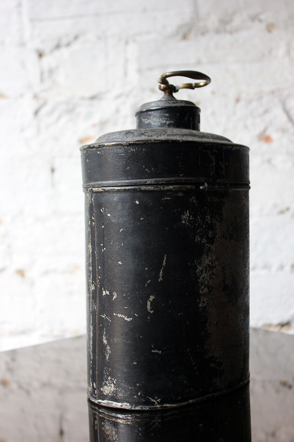A Delightful Black Japanned Toleware Container; 'Gunpowder' c.1890