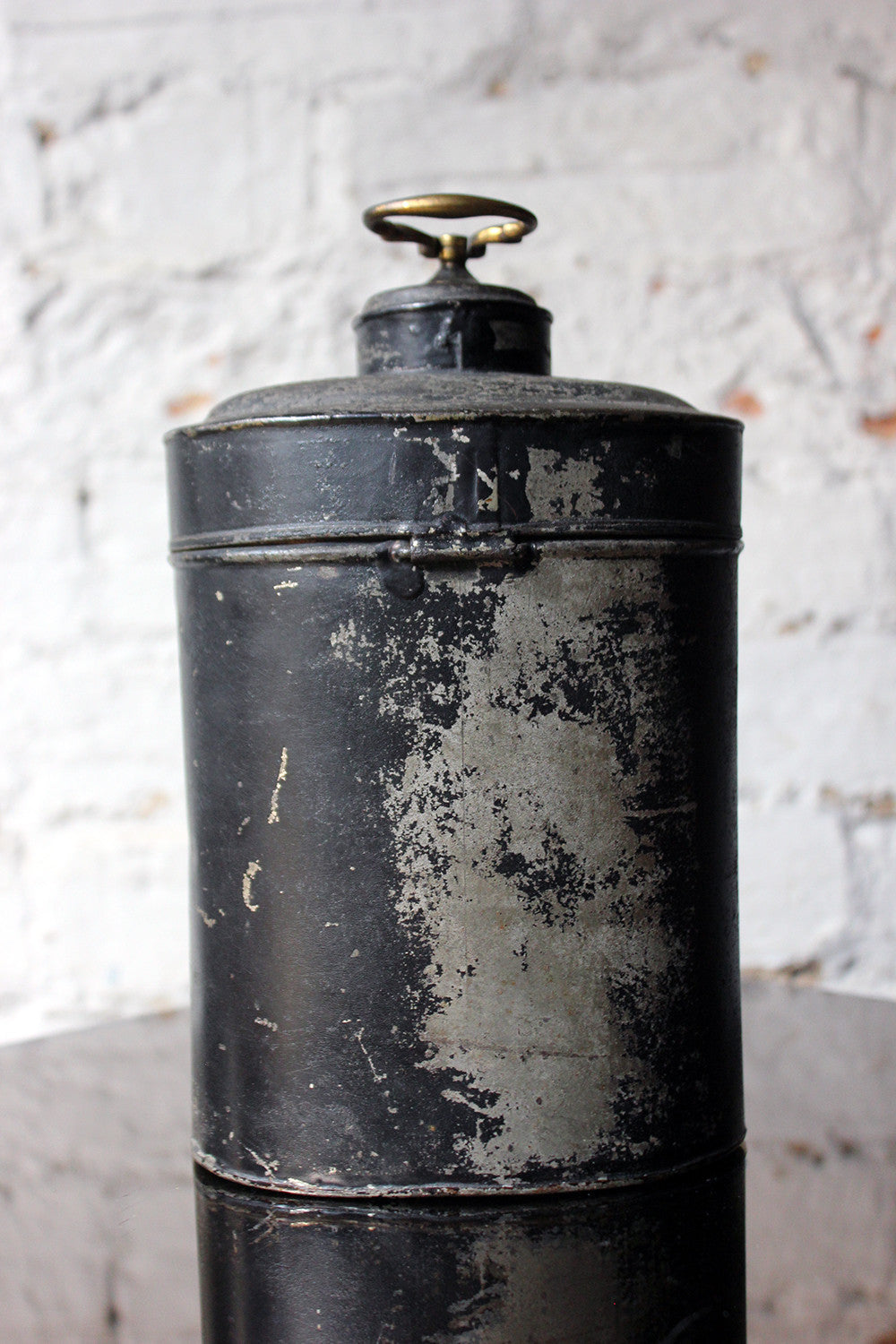 A Delightful Black Japanned Toleware Container; 'Gunpowder' c.1890