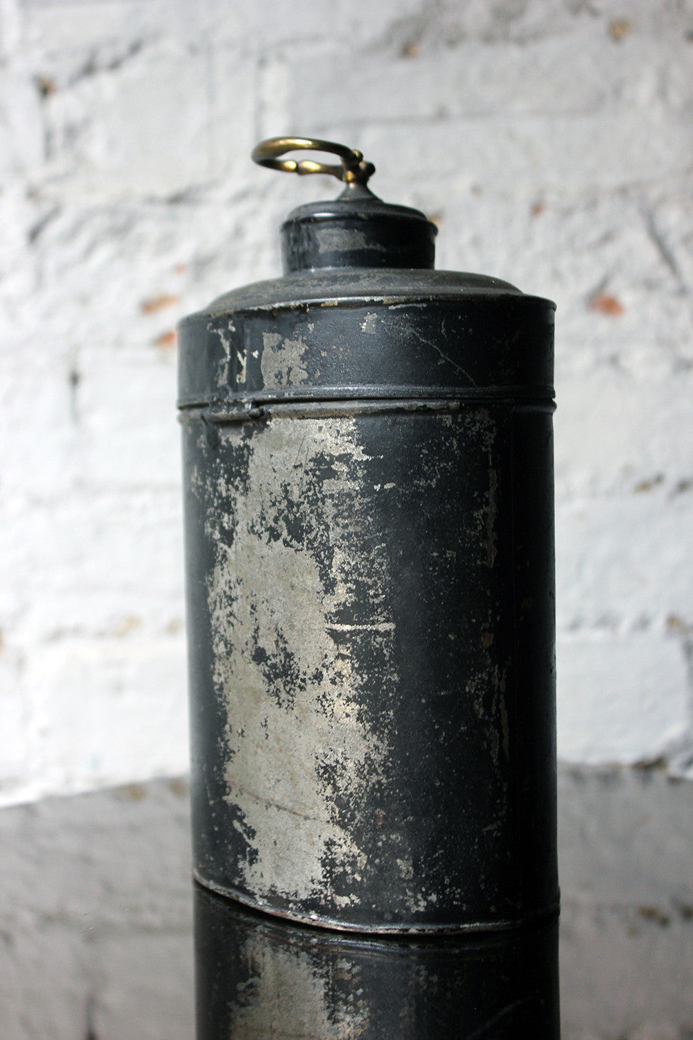 A Delightful Black Japanned Toleware Container; 'Gunpowder' c.1890