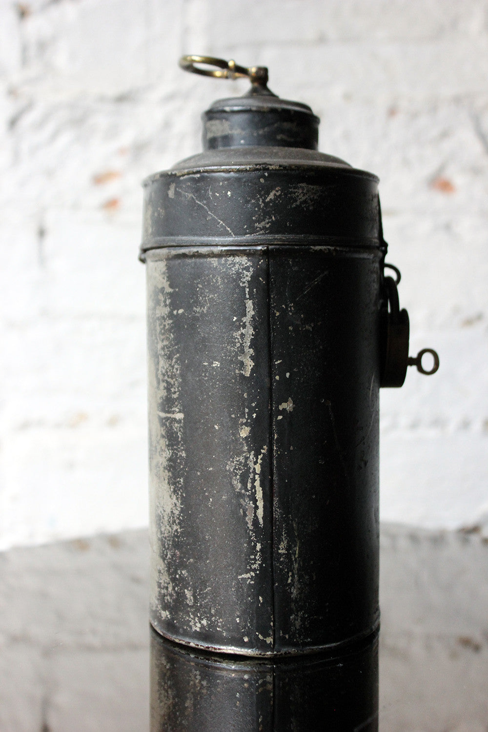 A Delightful Black Japanned Toleware Container; 'Gunpowder' c.1890