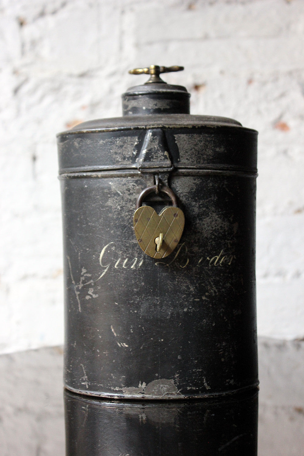 A Delightful Black Japanned Toleware Container; 'Gunpowder' c.1890