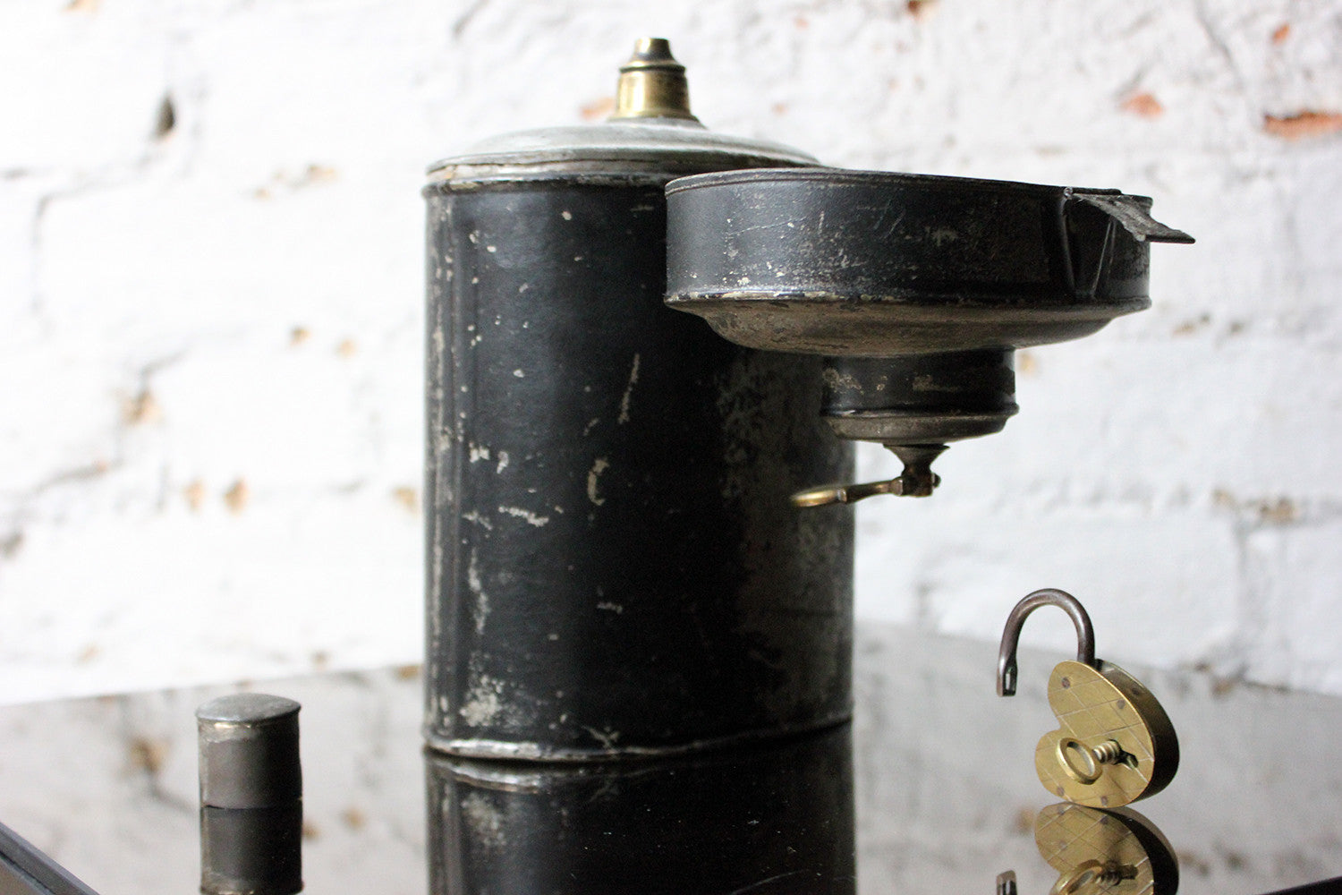 A Delightful Black Japanned Toleware Container; 'Gunpowder' c.1890