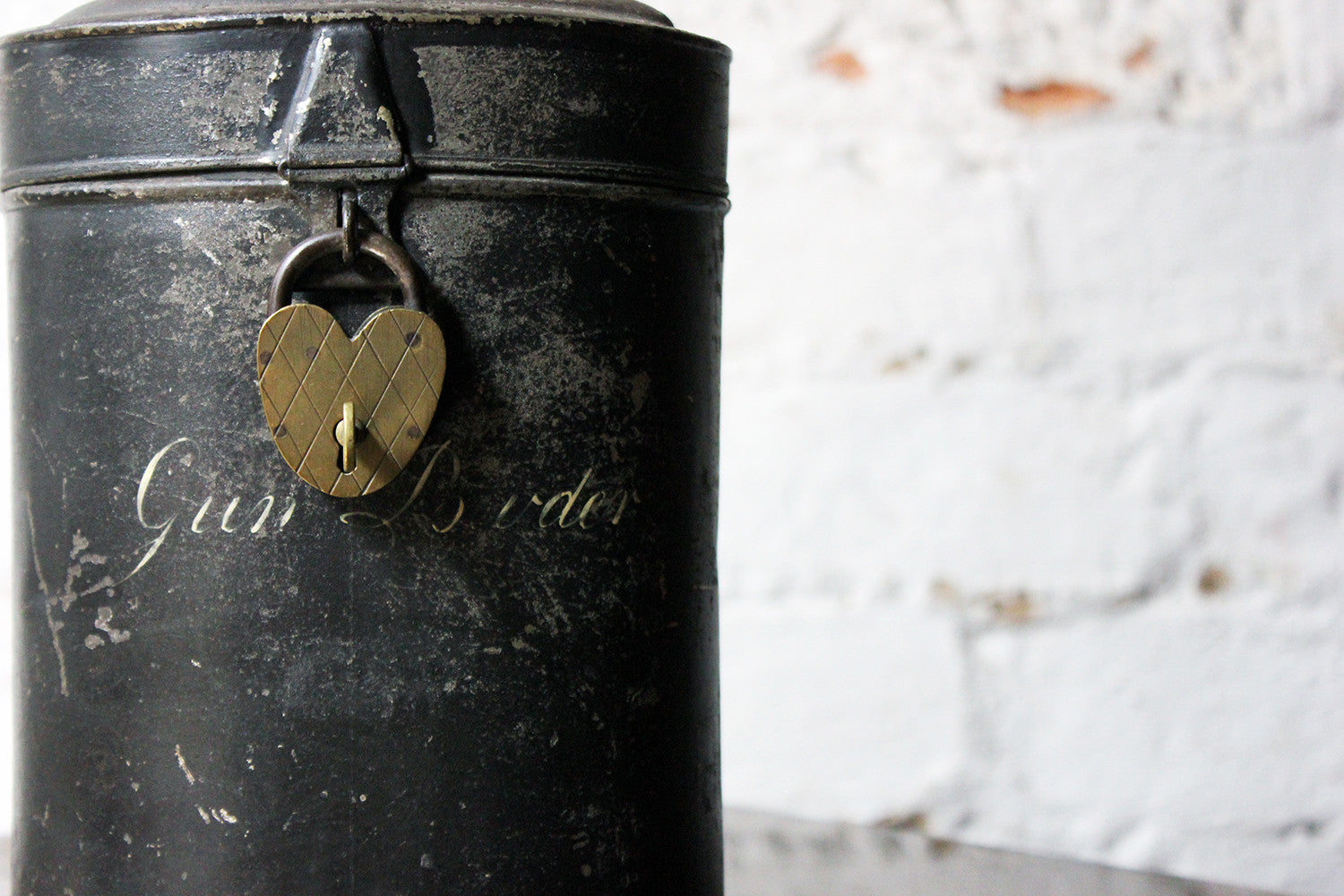 A Delightful Black Japanned Toleware Container; 'Gunpowder' c.1890