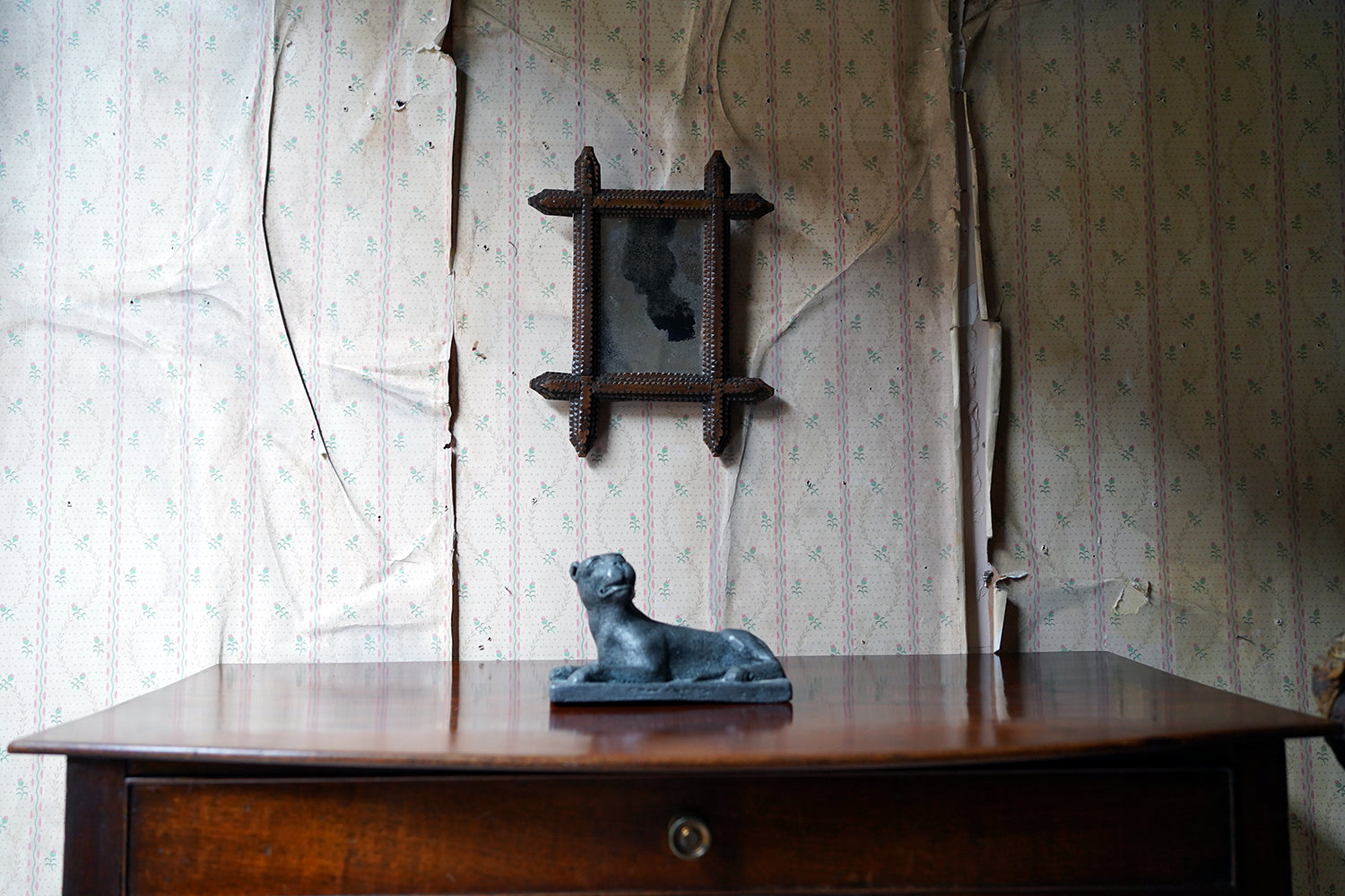 A c.1900 Stained Pine Tramp Art Wall Mirror