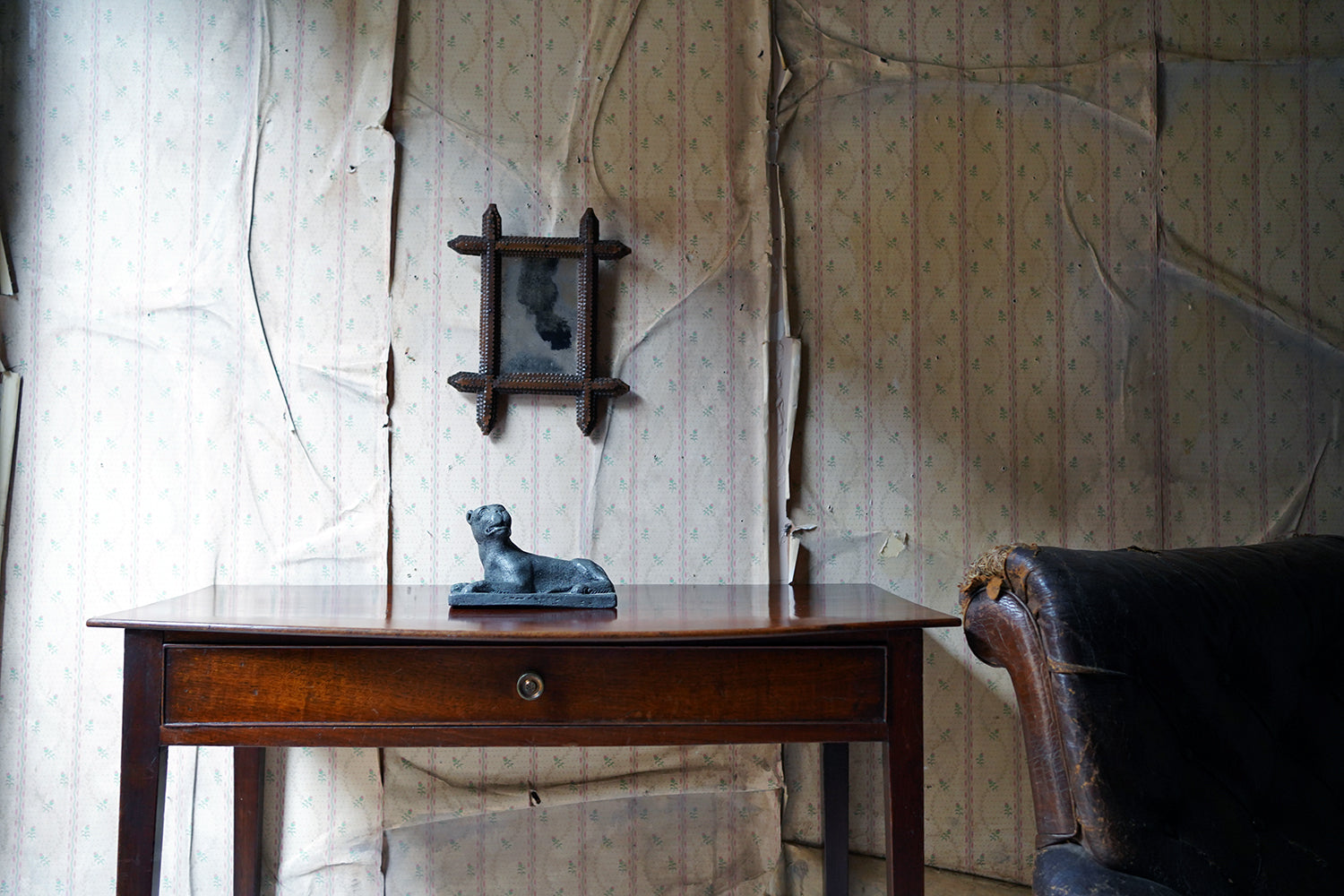 A c.1900 Stained Pine Tramp Art Wall Mirror
