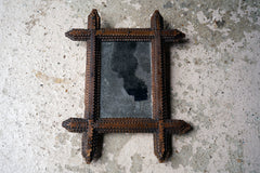 A c.1900 Stained Pine Tramp Art Wall Mirror