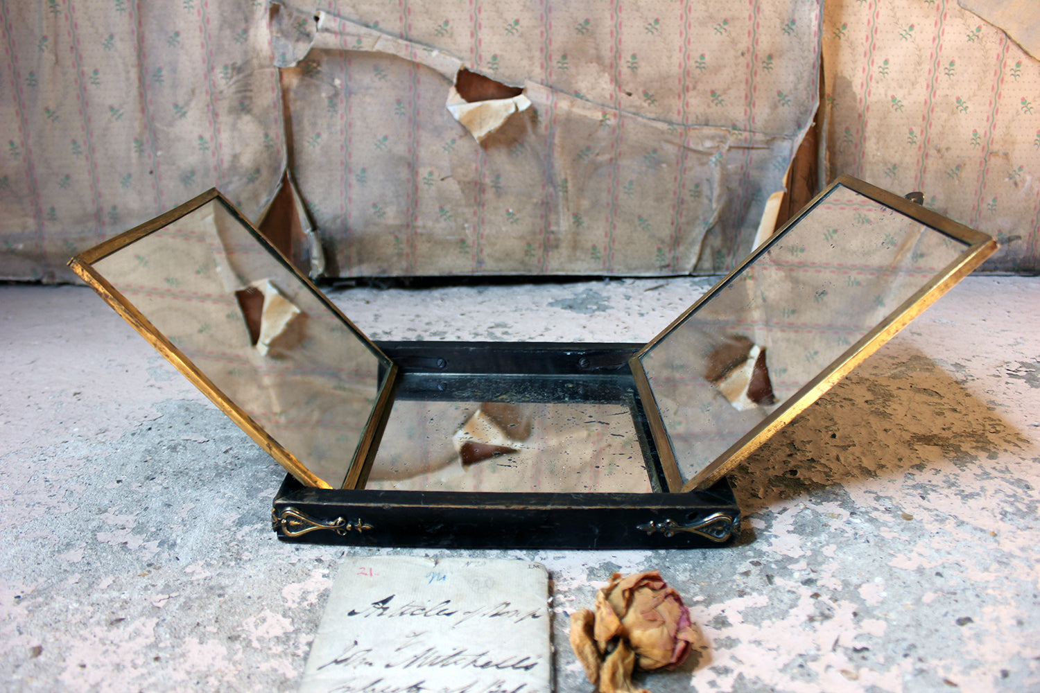 A 19thC French Travelling Triptych Vanity Mirror c.1876