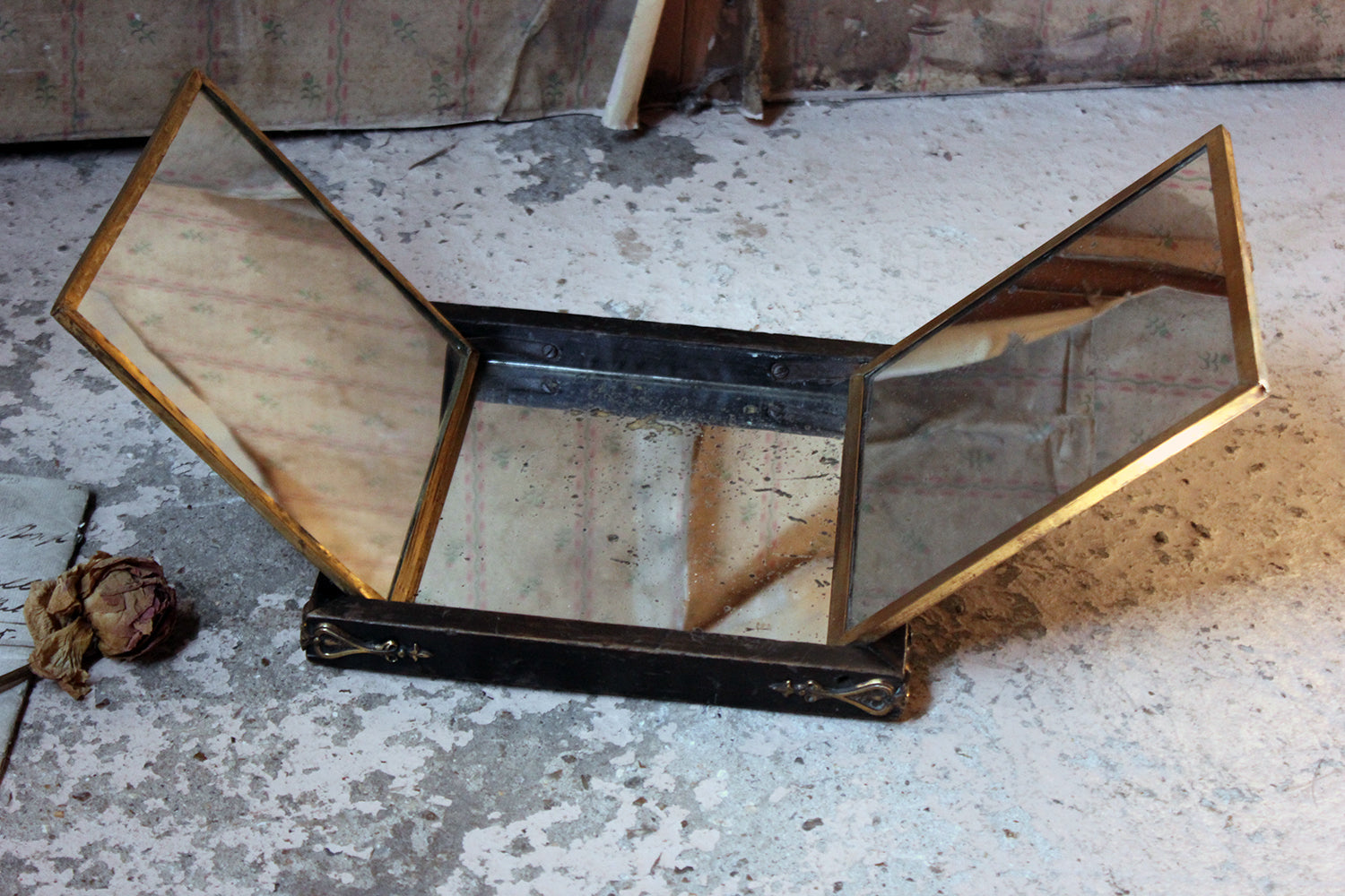 A 19thC French Travelling Triptych Vanity Mirror c.1876