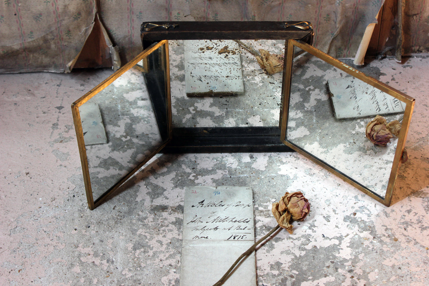 A 19thC French Travelling Triptych Vanity Mirror c.1876