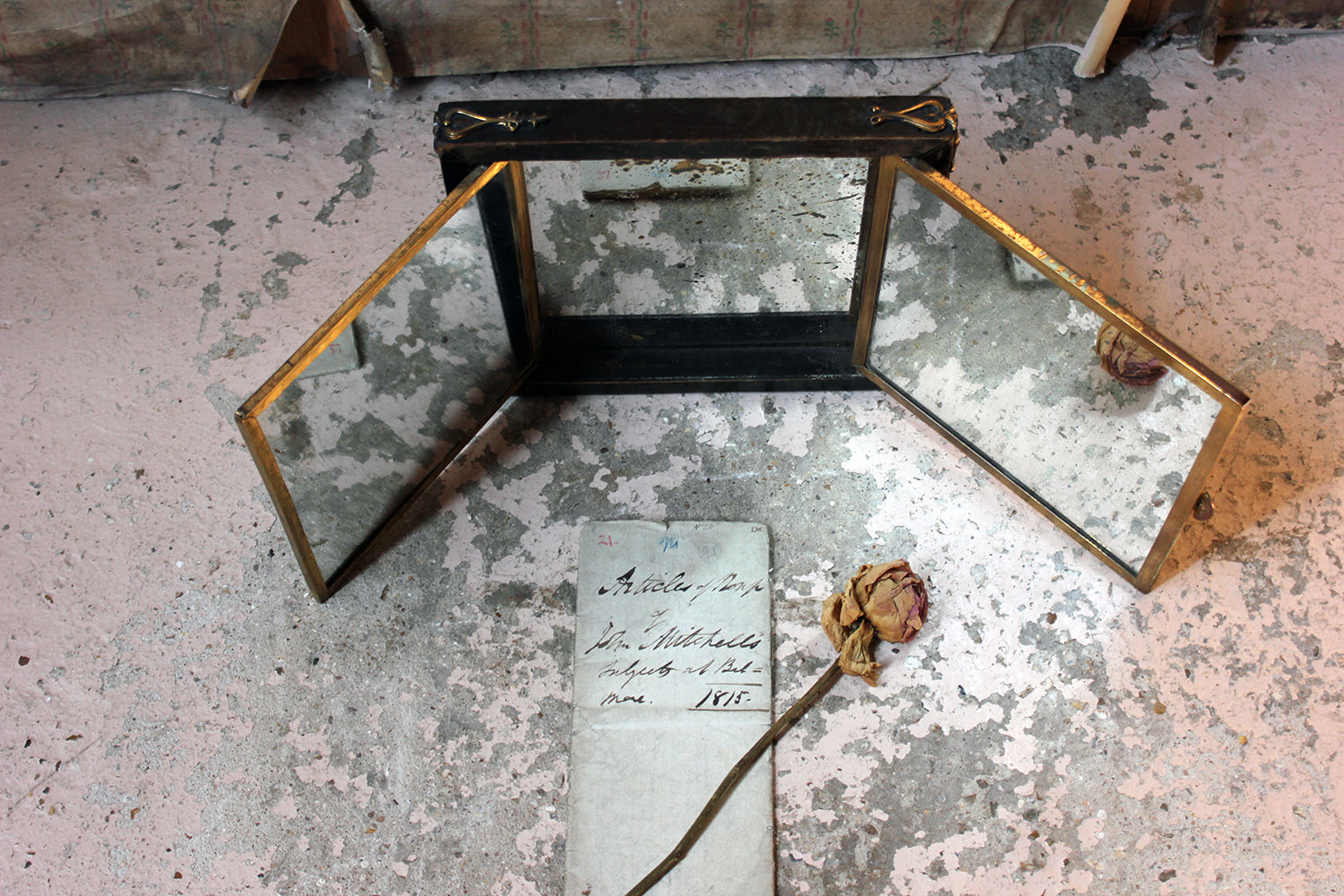 A 19thC French Travelling Triptych Vanity Mirror c.1876