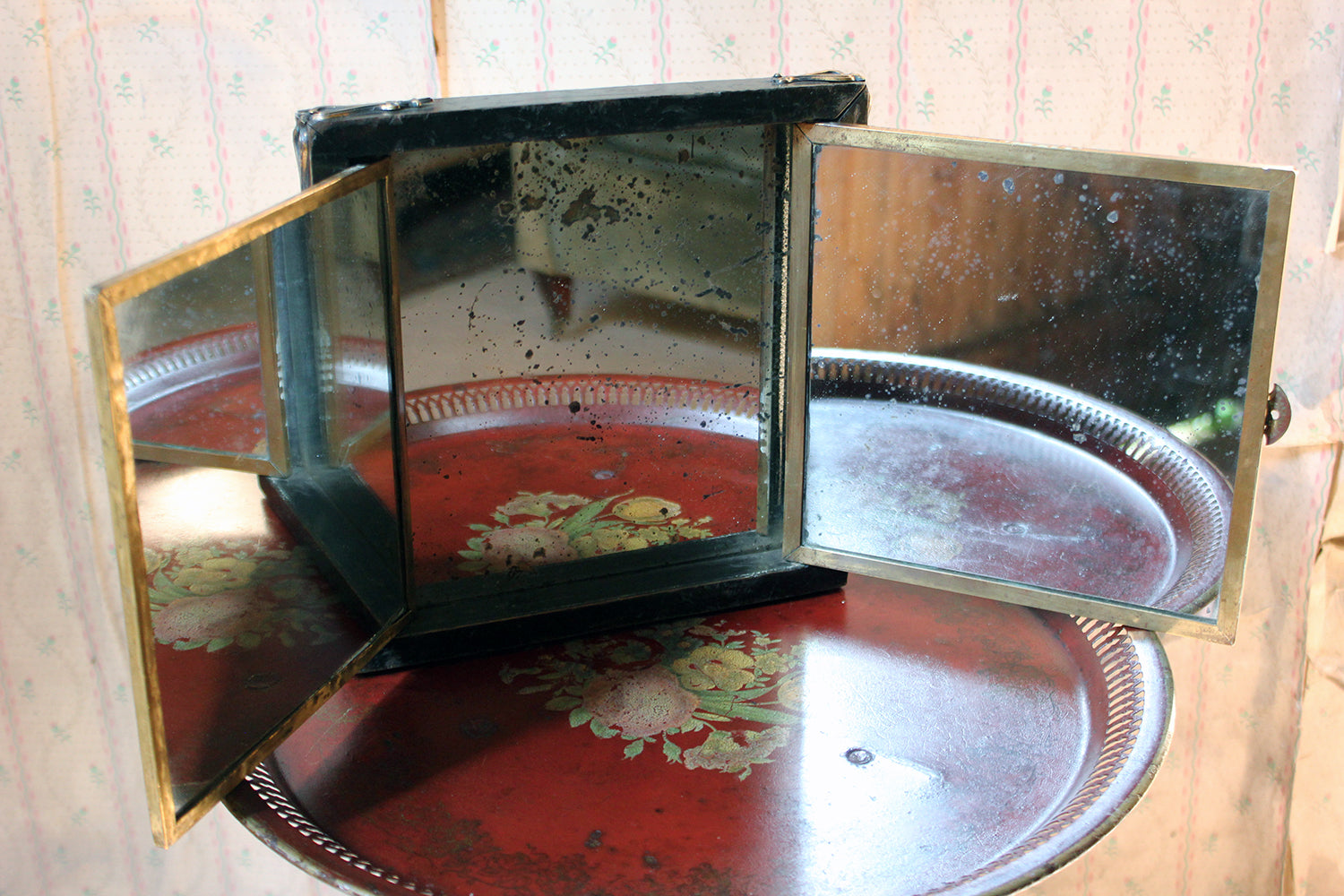 A 19thC French Travelling Triptych Vanity Mirror c.1876