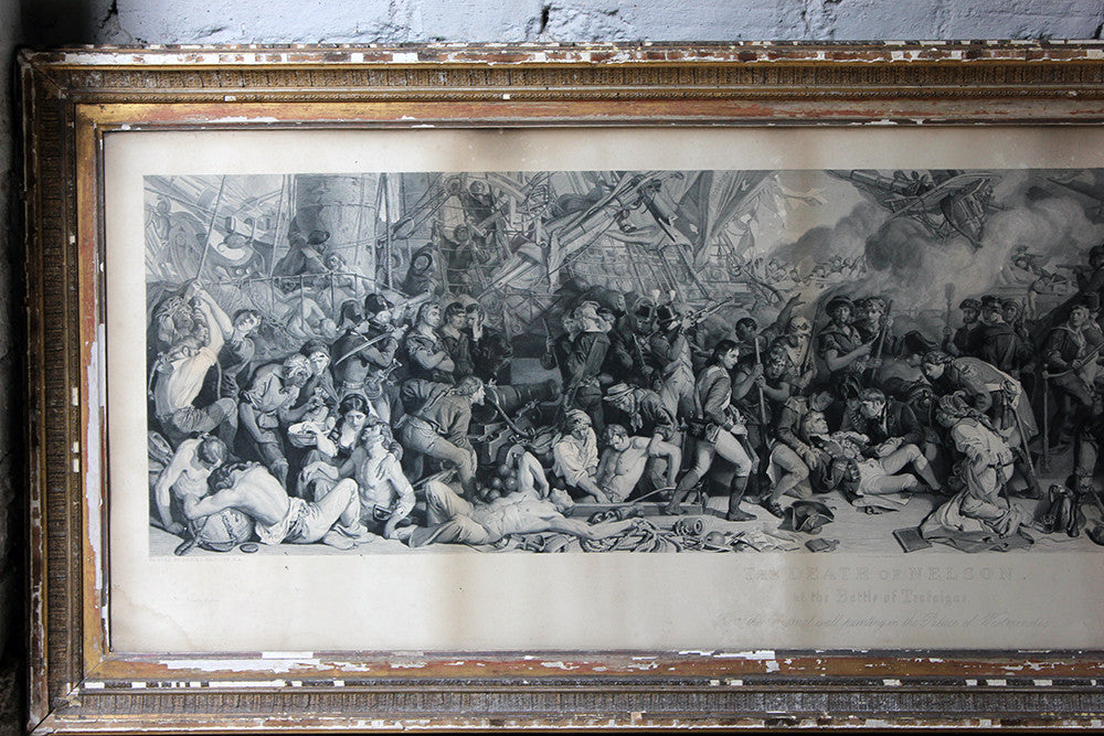 A Decorative Pair of Very Large Gilt-Framed Engravings; Charles W. Sharpe after Daniel Maclise 'The Death of Nelson at the Battle of Trafalgar' published 1876 by Art Union of London and 'Wellington and Blucher', by Lumb Stocks