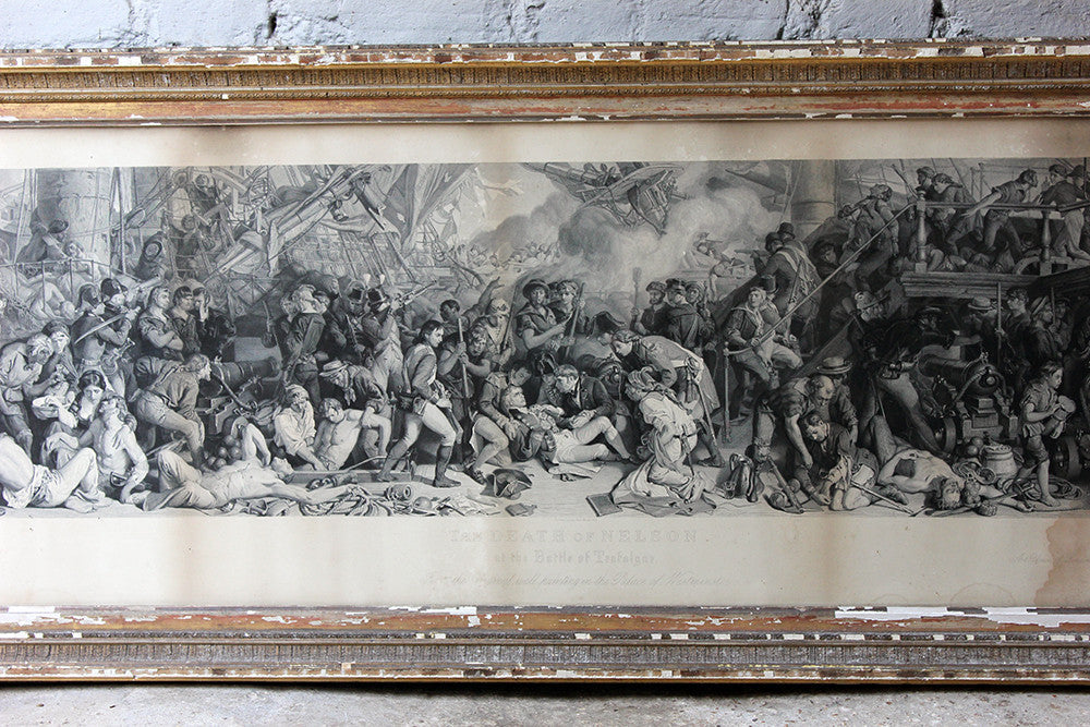 A Decorative Pair of Very Large Gilt-Framed Engravings; Charles W. Sharpe after Daniel Maclise 'The Death of Nelson at the Battle of Trafalgar' published 1876 by Art Union of London and 'Wellington and Blucher', by Lumb Stocks