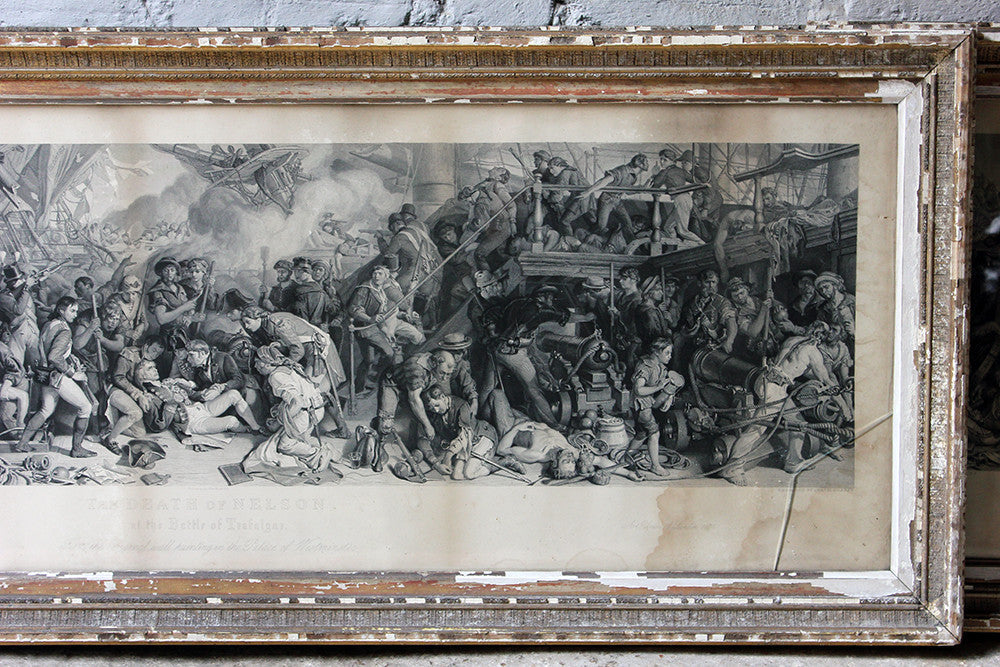 A Decorative Pair of Very Large Gilt-Framed Engravings; Charles W. Sharpe after Daniel Maclise 'The Death of Nelson at the Battle of Trafalgar' published 1876 by Art Union of London and 'Wellington and Blucher', by Lumb Stocks