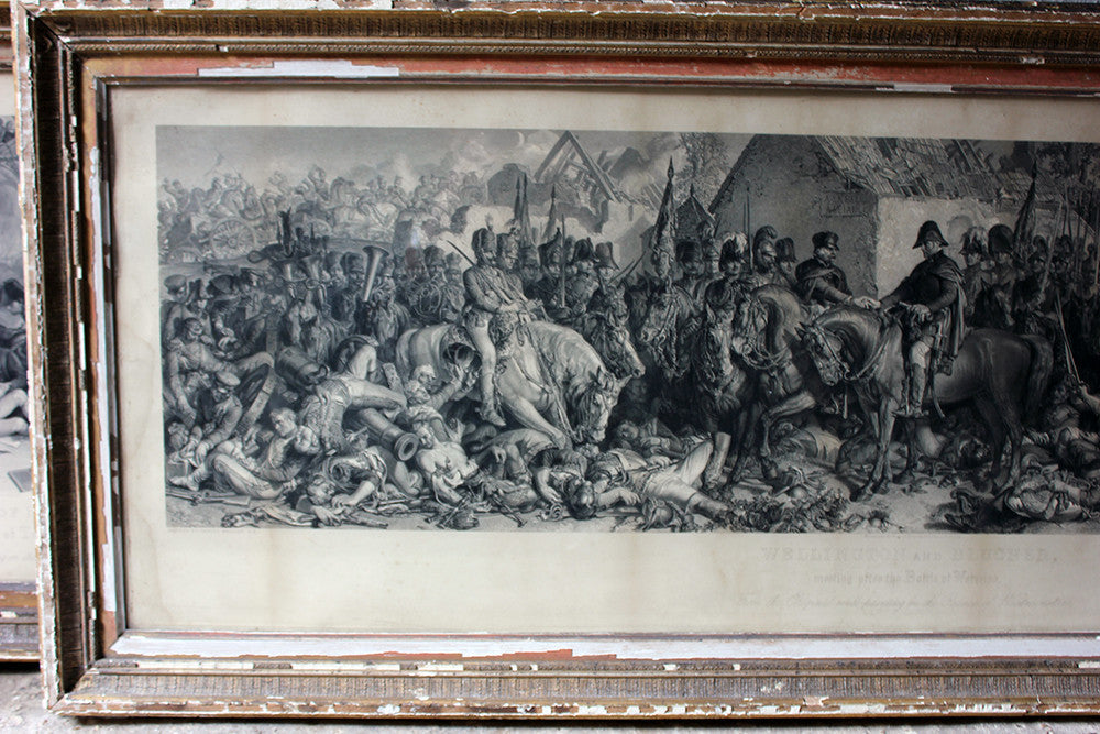 A Decorative Pair of Very Large Gilt-Framed Engravings; Charles W. Sharpe after Daniel Maclise 'The Death of Nelson at the Battle of Trafalgar' published 1876 by Art Union of London and 'Wellington and Blucher', by Lumb Stocks