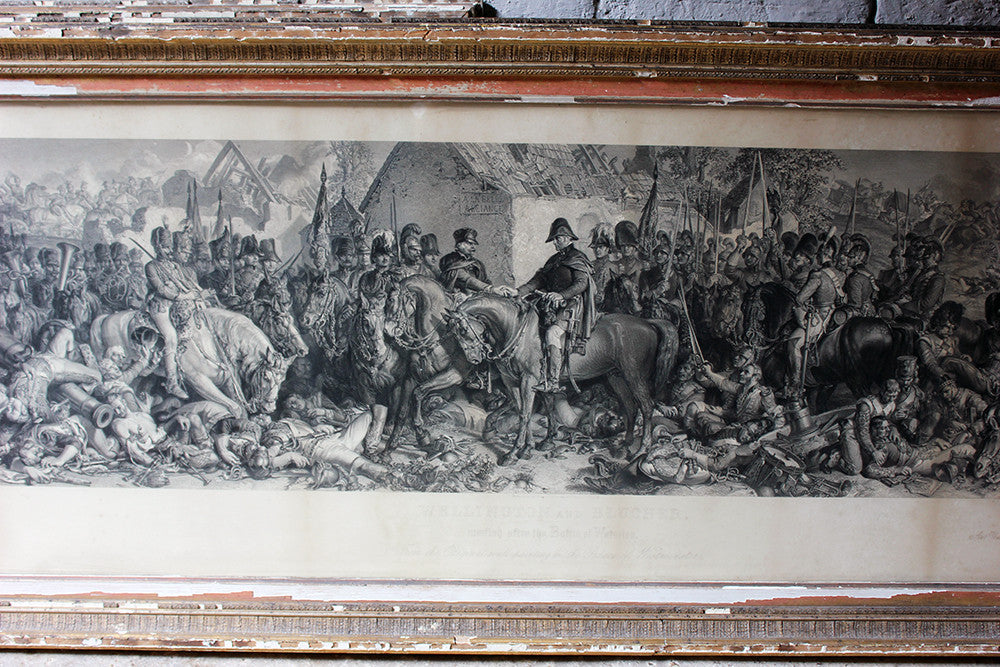 A Decorative Pair of Very Large Gilt-Framed Engravings; Charles W. Sharpe after Daniel Maclise 'The Death of Nelson at the Battle of Trafalgar' published 1876 by Art Union of London and 'Wellington and Blucher', by Lumb Stocks