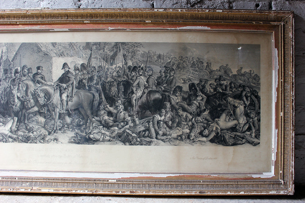 A Decorative Pair of Very Large Gilt-Framed Engravings; Charles W. Sharpe after Daniel Maclise 'The Death of Nelson at the Battle of Trafalgar' published 1876 by Art Union of London and 'Wellington and Blucher', by Lumb Stocks