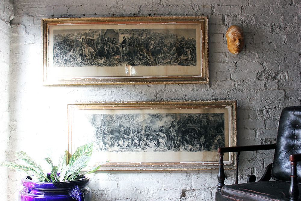 A Decorative Pair of Very Large Gilt-Framed Engravings; Charles W. Sharpe after Daniel Maclise 'The Death of Nelson at the Battle of Trafalgar' published 1876 by Art Union of London and 'Wellington and Blucher', by Lumb Stocks