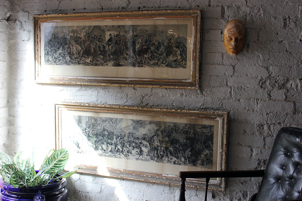 A Decorative Pair of Very Large Gilt-Framed Engravings; Charles W. Sharpe after Daniel Maclise 'The Death of Nelson at the Battle of Trafalgar' published 1876 by Art Union of London and 'Wellington and Blucher', by Lumb Stocks
