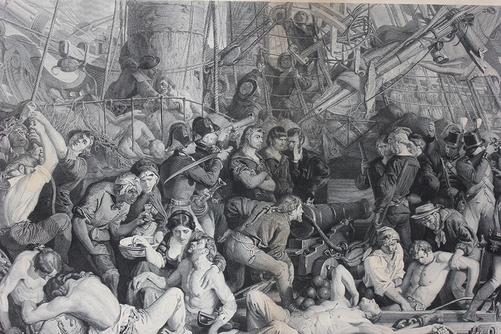 A Decorative Pair of Very Large Gilt-Framed Engravings; Charles W. Sharpe after Daniel Maclise 'The Death of Nelson at the Battle of Trafalgar' published 1876 by Art Union of London and 'Wellington and Blucher', by Lumb Stocks