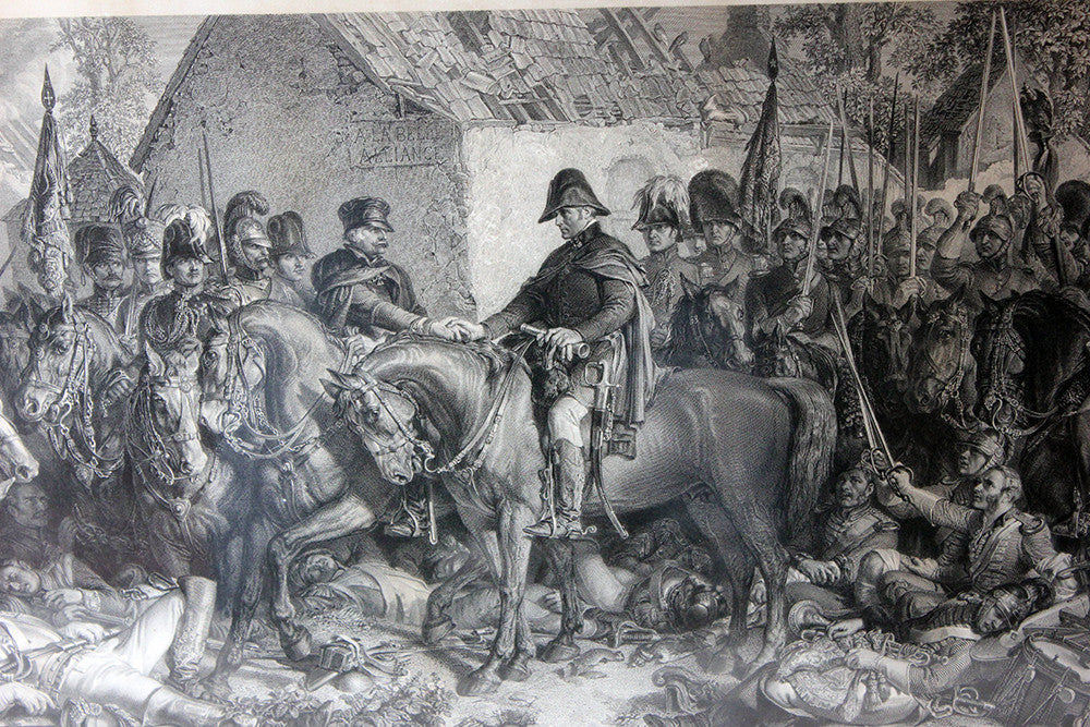 A Decorative Pair of Very Large Gilt-Framed Engravings; Charles W. Sharpe after Daniel Maclise 'The Death of Nelson at the Battle of Trafalgar' published 1876 by Art Union of London and 'Wellington and Blucher', by Lumb Stocks