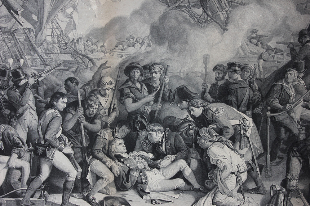 A Decorative Pair of Very Large Gilt-Framed Engravings; Charles W. Sharpe after Daniel Maclise 'The Death of Nelson at the Battle of Trafalgar' published 1876 by Art Union of London and 'Wellington and Blucher', by Lumb Stocks