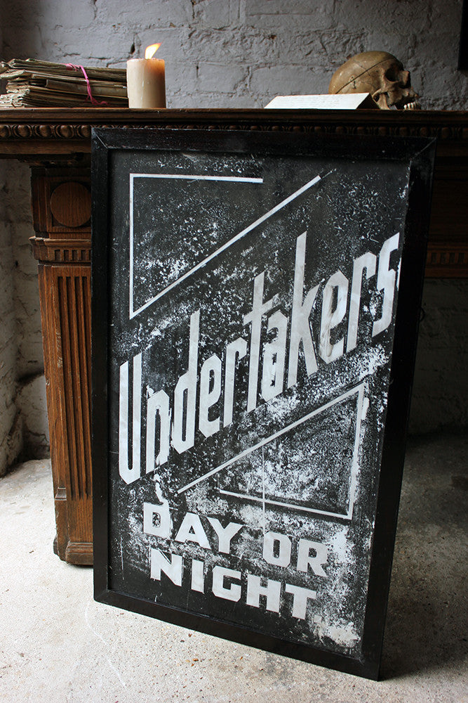 A Fabulous Pair of Opal Glass Painted Undertaker Premises Signs c.1935-45