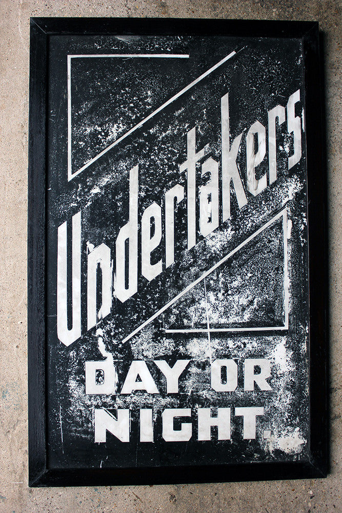 A Fabulous Pair of Opal Glass Painted Undertaker Premises Signs c.1935-45