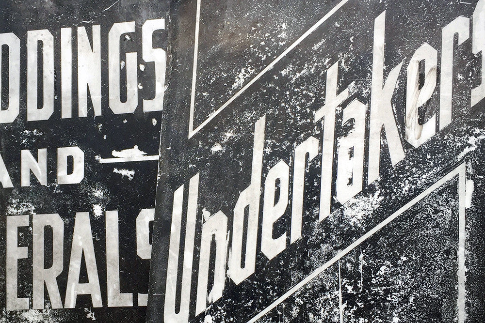 A Fabulous Pair of Opal Glass Painted Undertaker Premises Signs c.1935-45