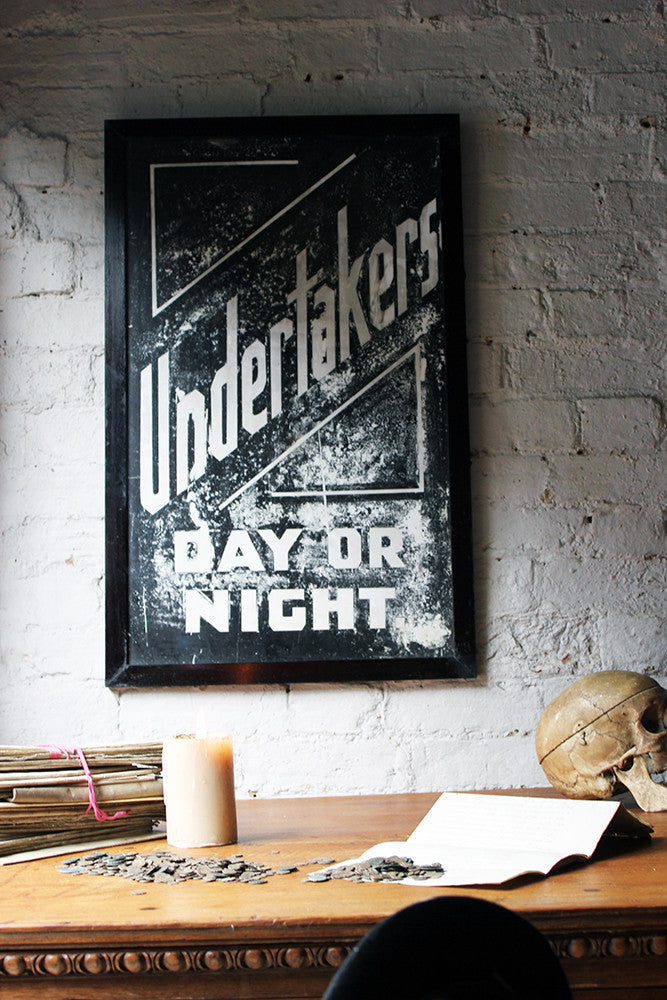 A Fabulous Pair of Opal Glass Painted Undertaker Premises Signs c.1935-45