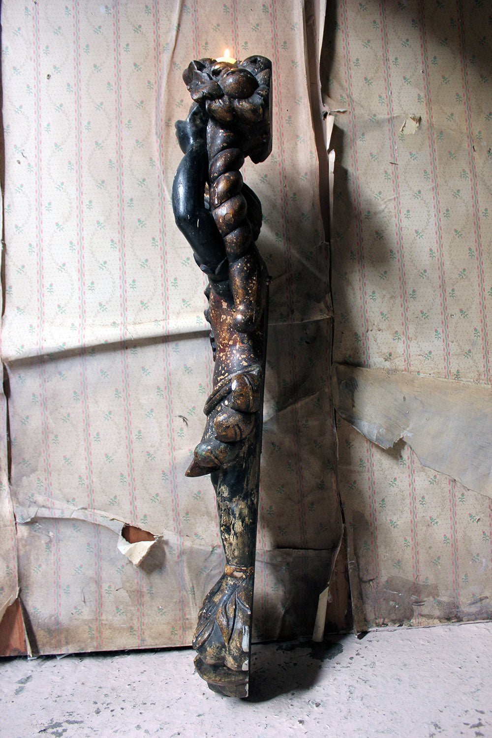 A 19thC Carved & Polychrome Painted Venetian Blackamoor Wall Torchère