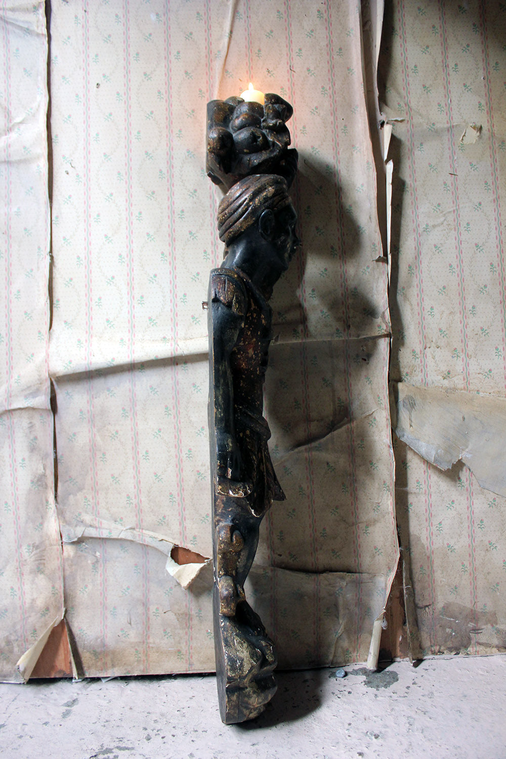 A 19thC Carved & Polychrome Painted Venetian Blackamoor Wall Torchère