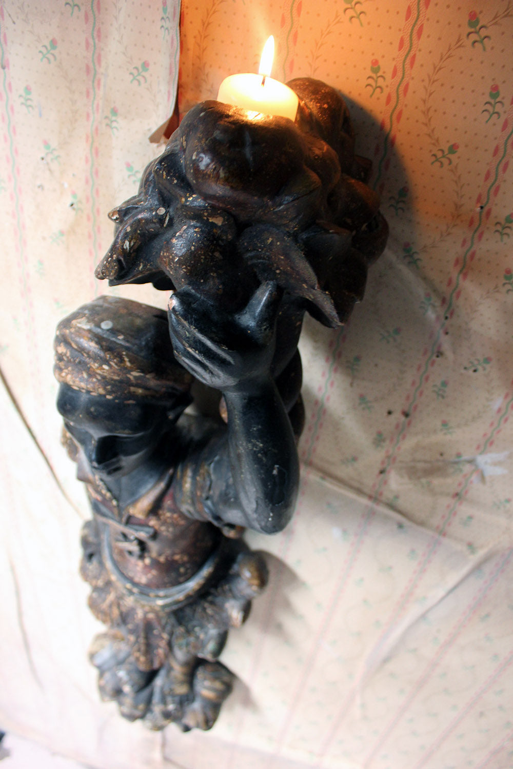 A 19thC Carved & Polychrome Painted Venetian Blackamoor Wall Torchère