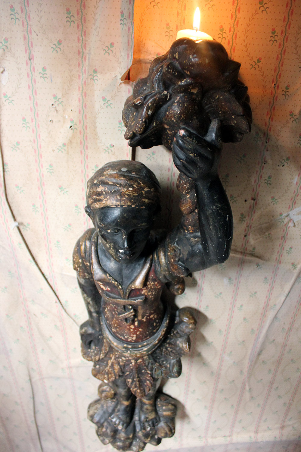 A 19thC Carved & Polychrome Painted Venetian Blackamoor Wall Torchère