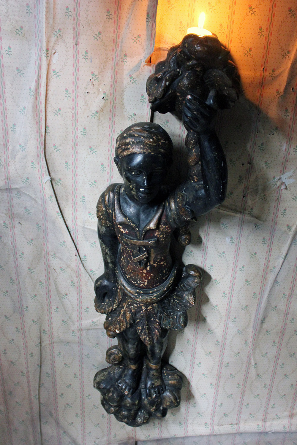 A 19thC Carved & Polychrome Painted Venetian Blackamoor Wall Torchère