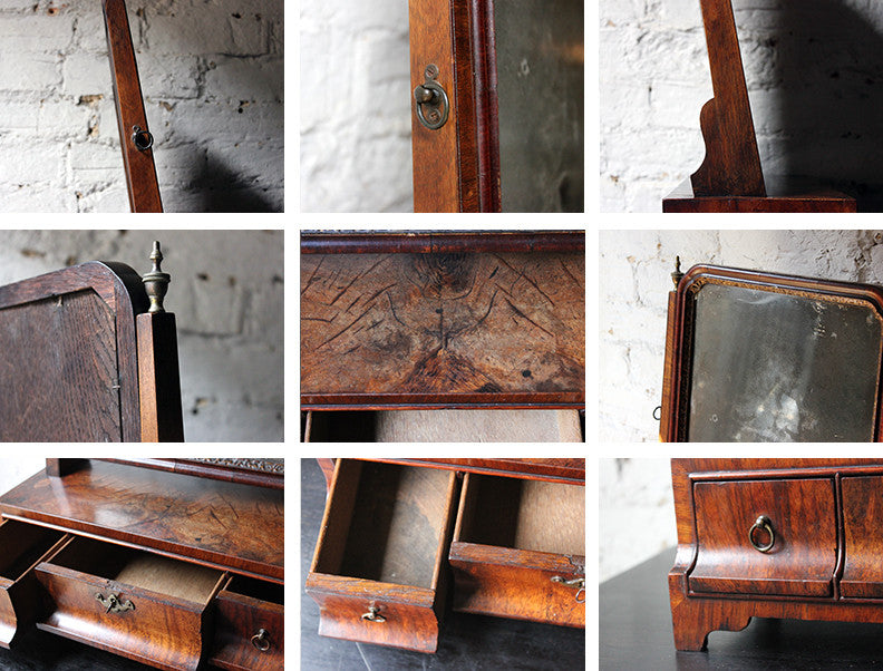 A Fine George II Period Figured Walnut Three-Drawer Dressing Mirror c.1730