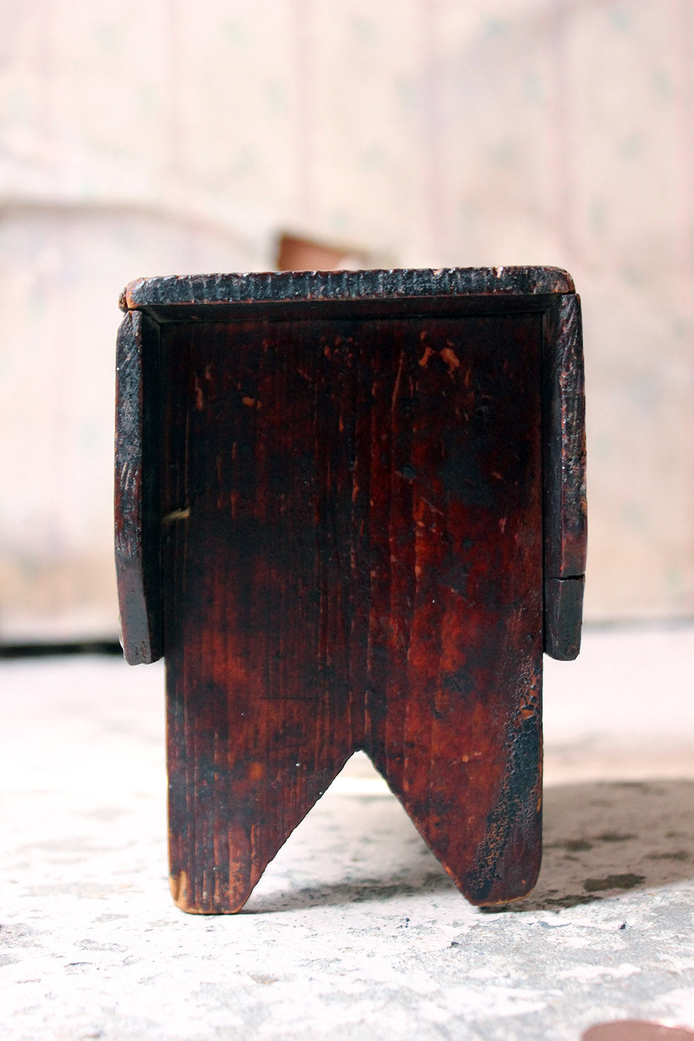 A Folk Art Pine Money Box; “Wee Maggie is no a fool, she puts her money in her stool” c.1900-10
