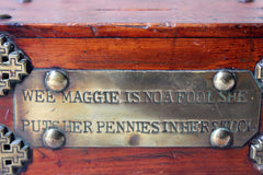 A Folk Art Pine Money Box; “Wee Maggie is no a fool, she puts her money in her stool” c.1900-10