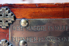A Folk Art Pine Money Box; “Wee Maggie is no a fool, she puts her money in her stool” c.1900-10