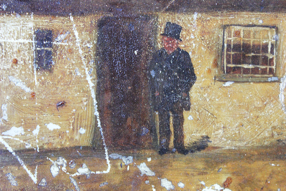 A Charming c.1860 Welsh Naive School Oil on Slate of a Village Scene
