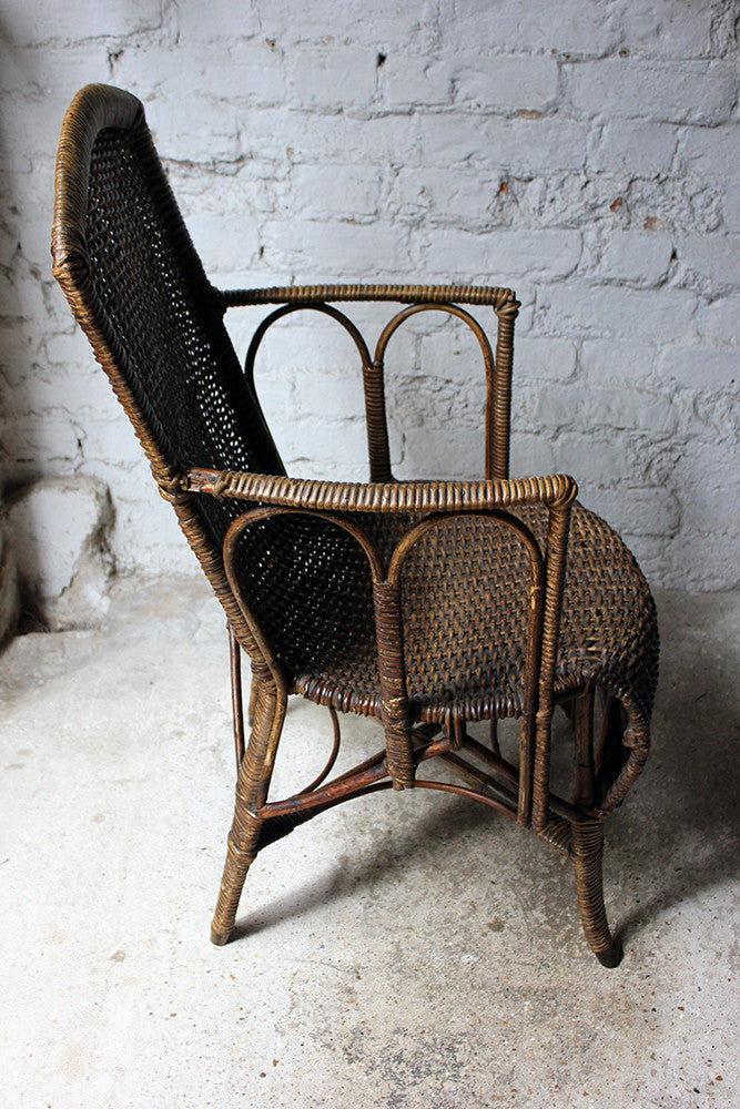 A Charming Edwardian Period Wicker Open Armchair Attributed to Dryad c.1910