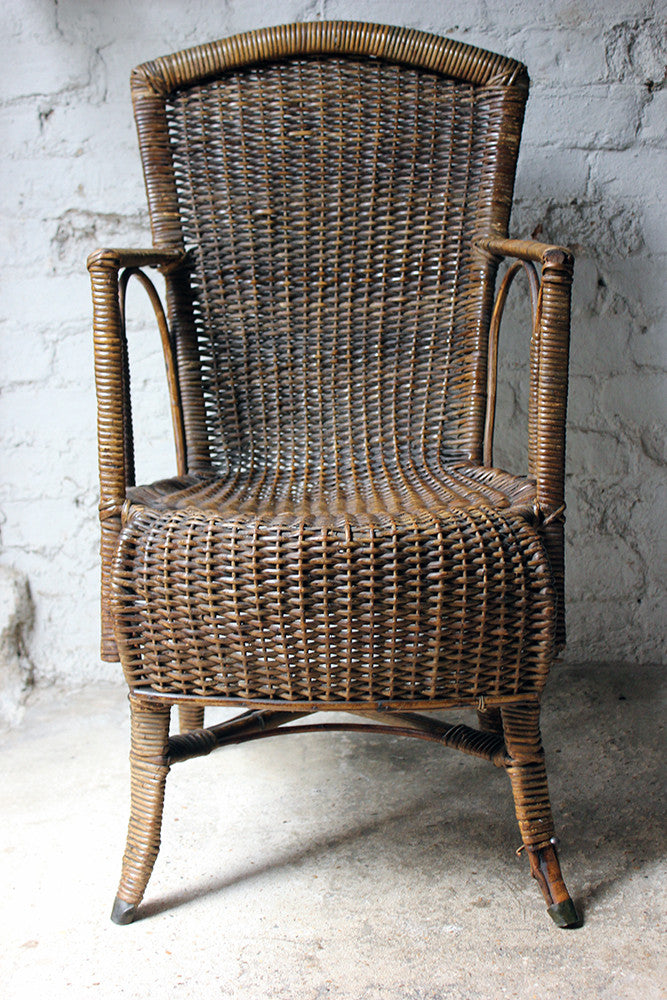 A Charming Edwardian Period Wicker Open Armchair Attributed to Dryad c.1910