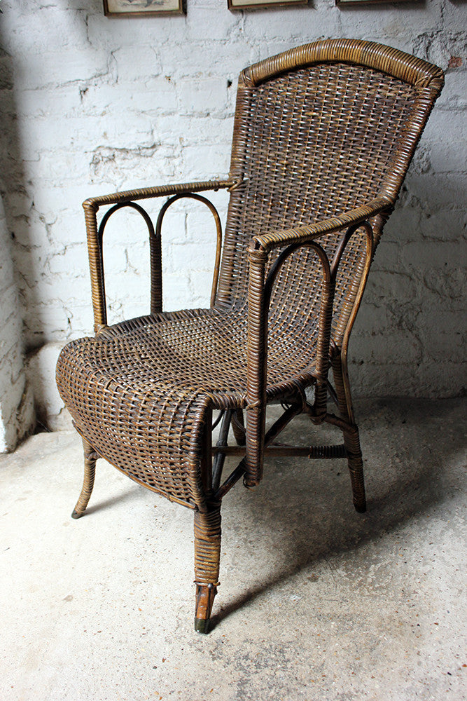 A Charming Edwardian Period Wicker Open Armchair Attributed to Dryad c.1910