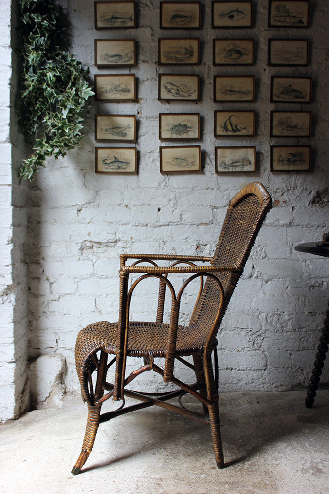 A Charming Edwardian Period Wicker Open Armchair Attributed to Dryad c.1910
