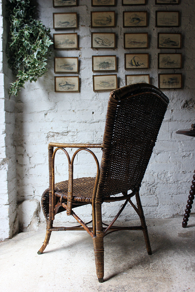 A Charming Edwardian Period Wicker Open Armchair Attributed to Dryad c.1910