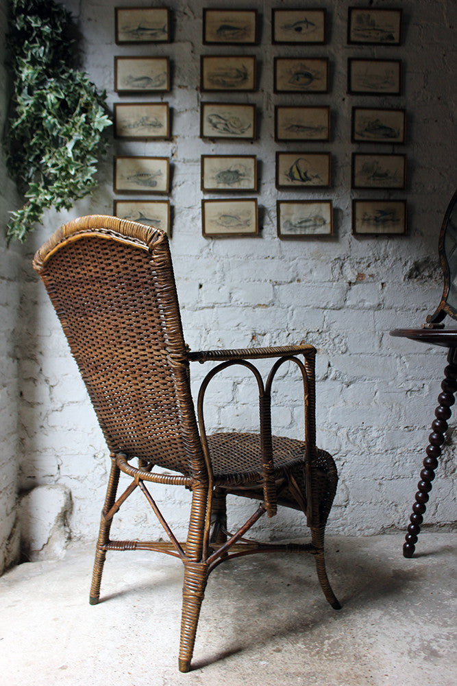 A Charming Edwardian Period Wicker Open Armchair Attributed to Dryad c.1910