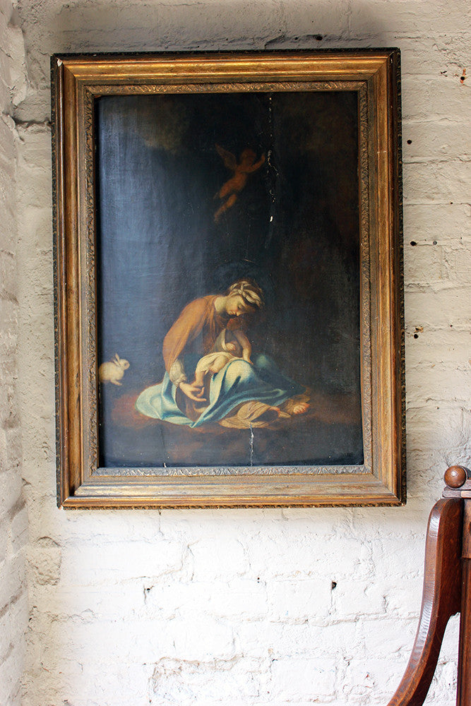A Good 18thC Oil on Panel after Correggio: The Madonna & Child with White Rabbit; La Zingarella c.1790