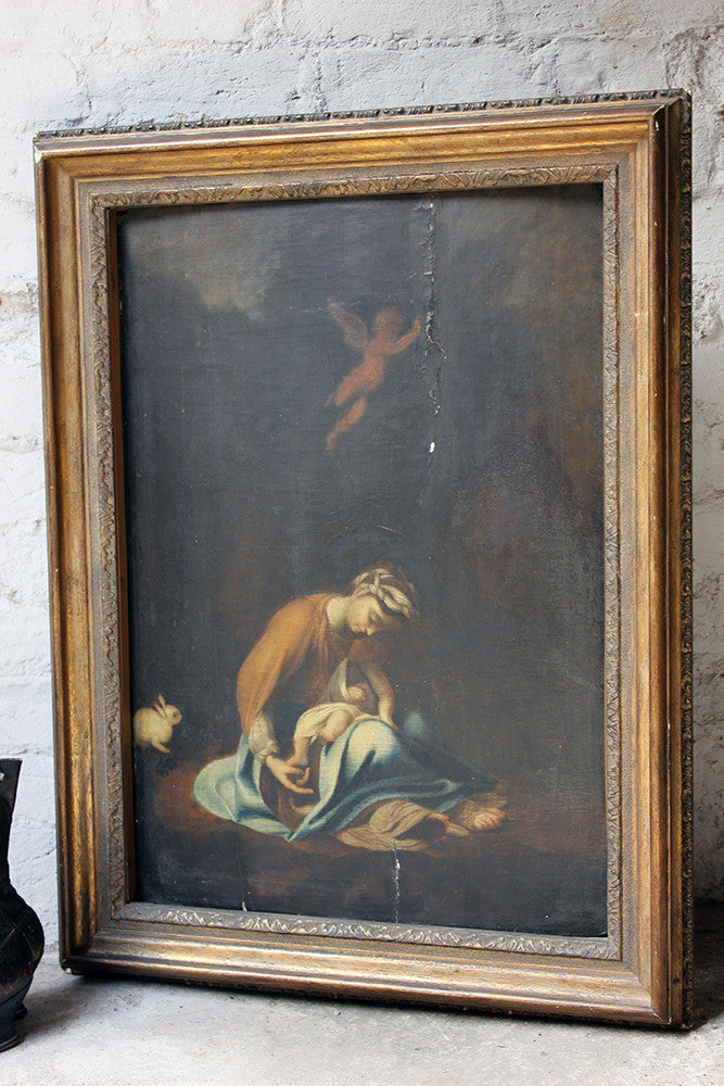 A Good 18thC Oil on Panel after Correggio: The Madonna & Child with White Rabbit; La Zingarella c.1790