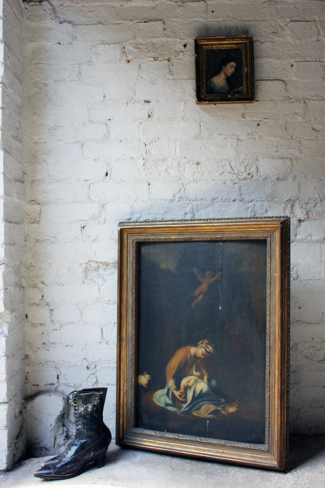 A Good 18thC Oil on Panel after Correggio: The Madonna & Child with White Rabbit; La Zingarella c.1790